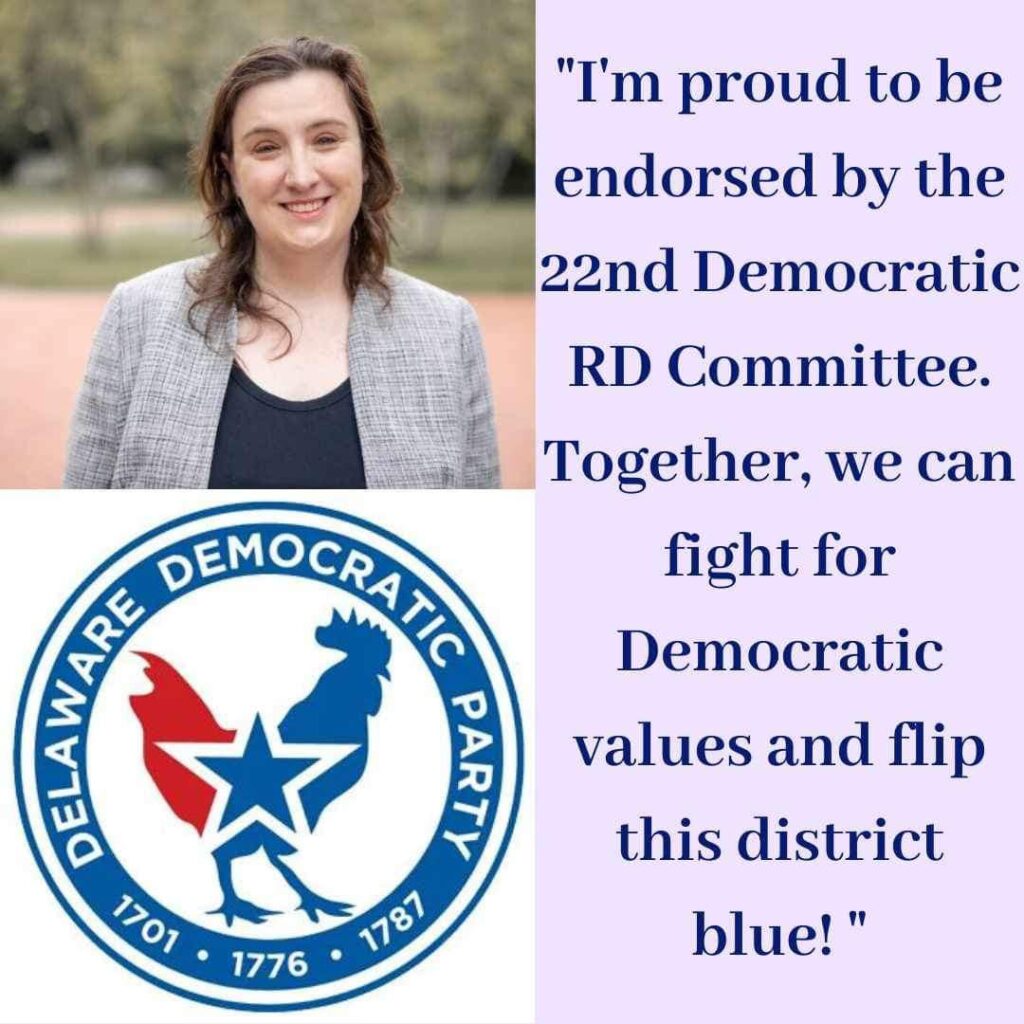 Image of Monica Beard 

Delaware Democratic Party logo

"I'm proud to be endorsed by the 22nd Democratic RD Committee. Together, we can fight for Democratic values and flip the district." -- Monica beard.